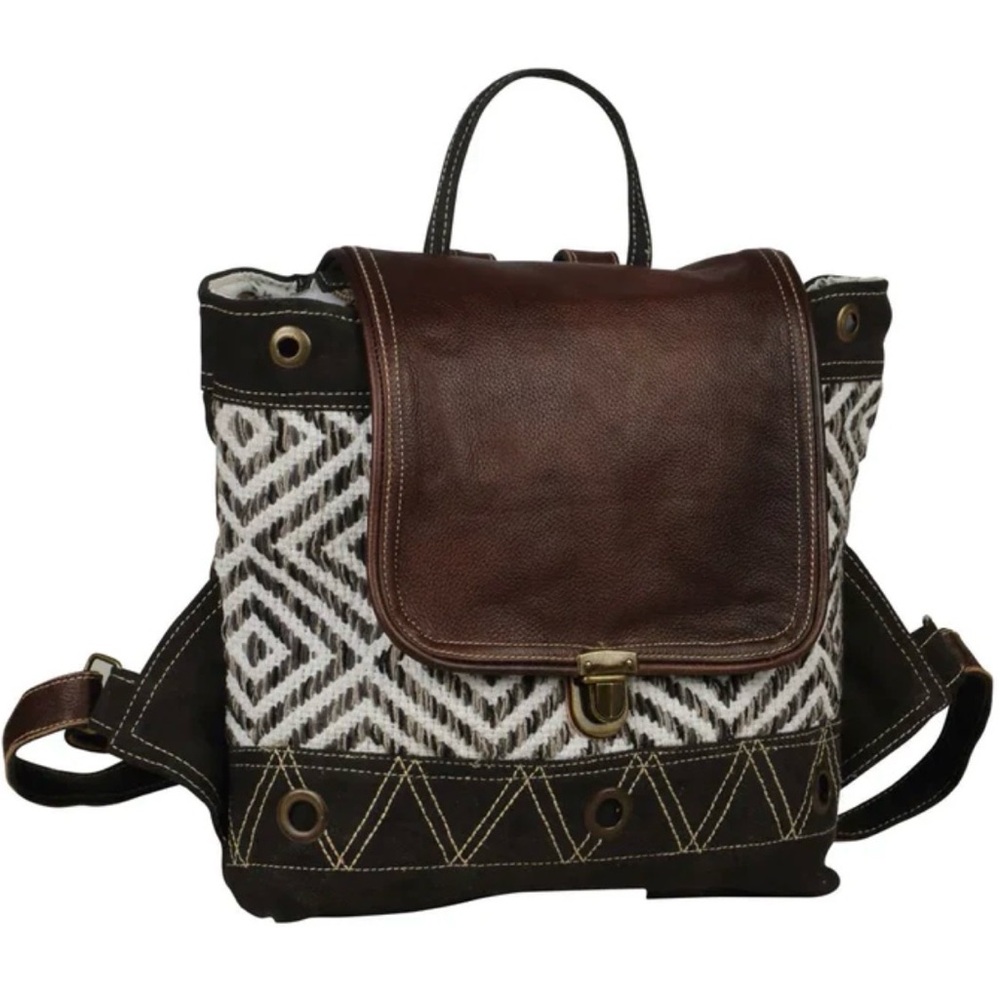 Brown and Black Geometric Pattern Backpack